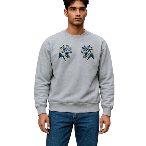 Pacsun Men Size Small Gray Tiger Boxy Fit Cotton Pullover Crew Neck Sweatshirt - Picture 1 of 6
